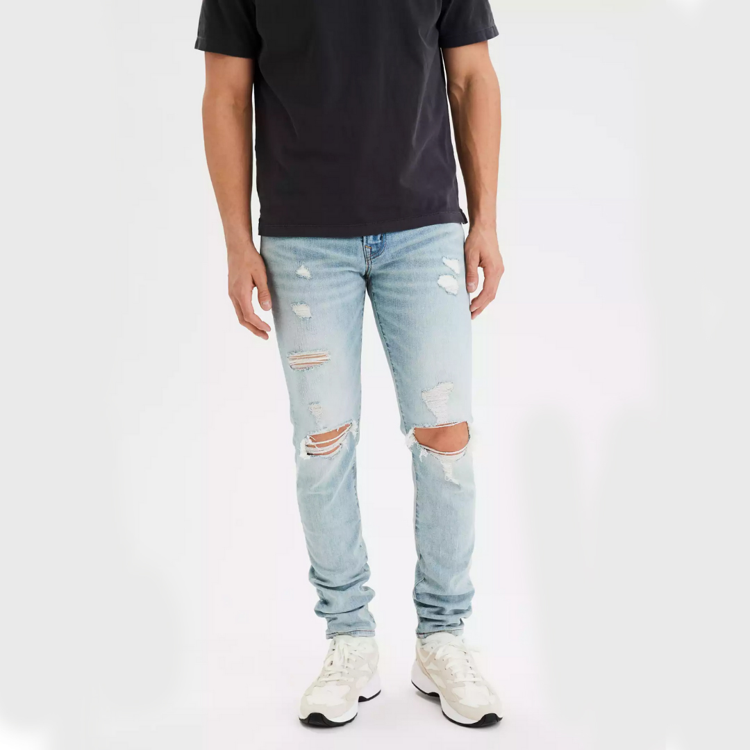 American Eagle | AirFlex+ Ripped Stacked Skinny Jean | Pinstripe Men's ...